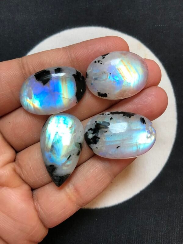 Rainbow Moonstone Cabochons 4 Pieces Size 23-25 MM Approx