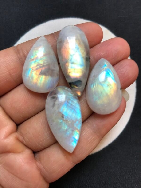 Rainbow Moonstone Cabochons 4 Pieces Size 34-26 MM Approx