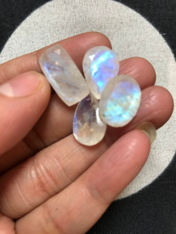 Rainbow Moonstone Faceted Cabochon 4 Piece Size 18-15 MM Approx