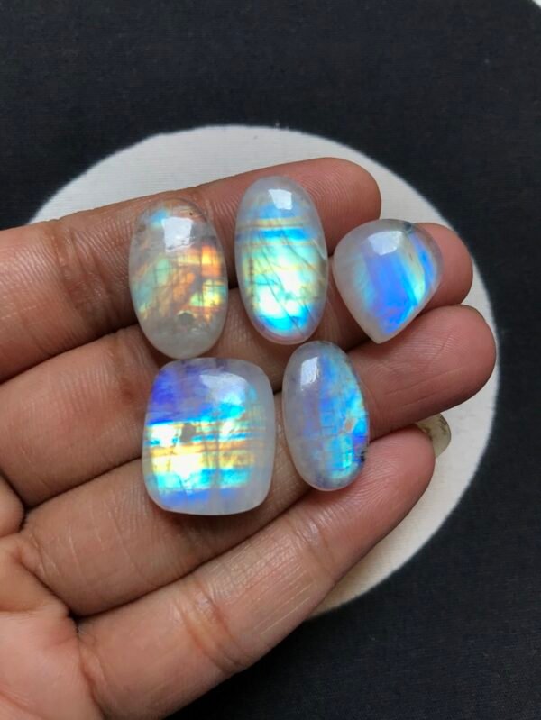 Rainbow Moonstone Cabochon 5 Piece Size 22-16 MM Approx