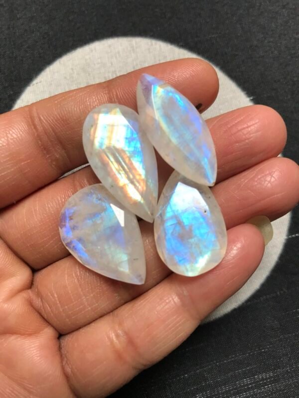 Rainbow Moonstone Faceted Cabochon 4 Piece Size 27-24 MM Approx