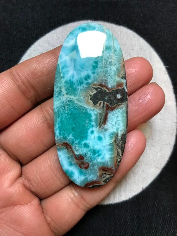 Natural Textured Larimar with Matrix Strips Cabochon 65 MM APPROX