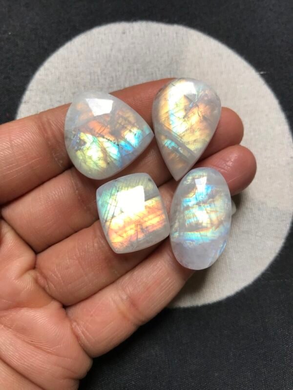 Rainbow Moonstone Cabochon 4 Piece Size 27-20 MM Approx