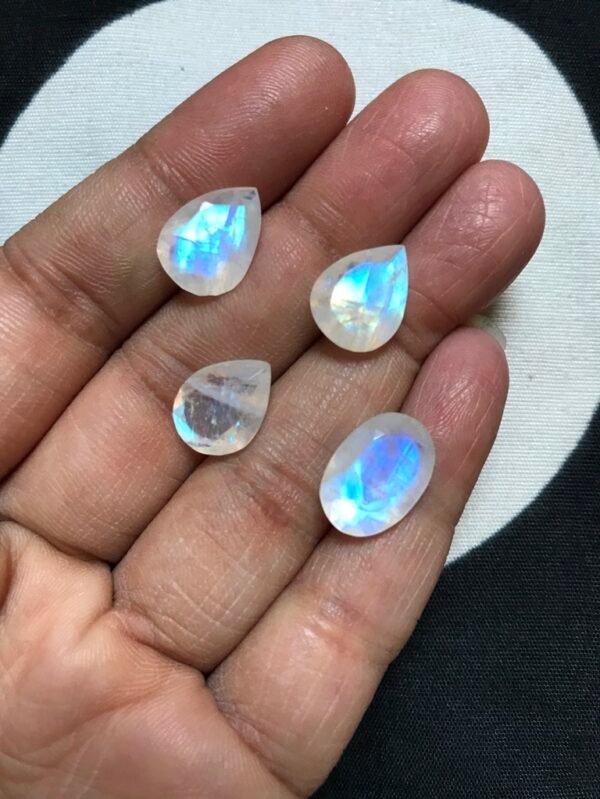 Rainbow Moonstone Faceted Cabochons 4 Pieces Size 14-12 MM Approx