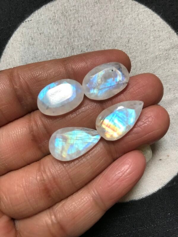 Rainbow Moonstone Faceted Cabochon 4 Piece Size 18-16 MM Approx