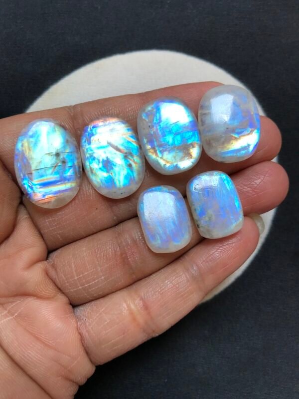 Rainbow Moonstone Cabochon 6 Piece Size 22-17 MM Approx