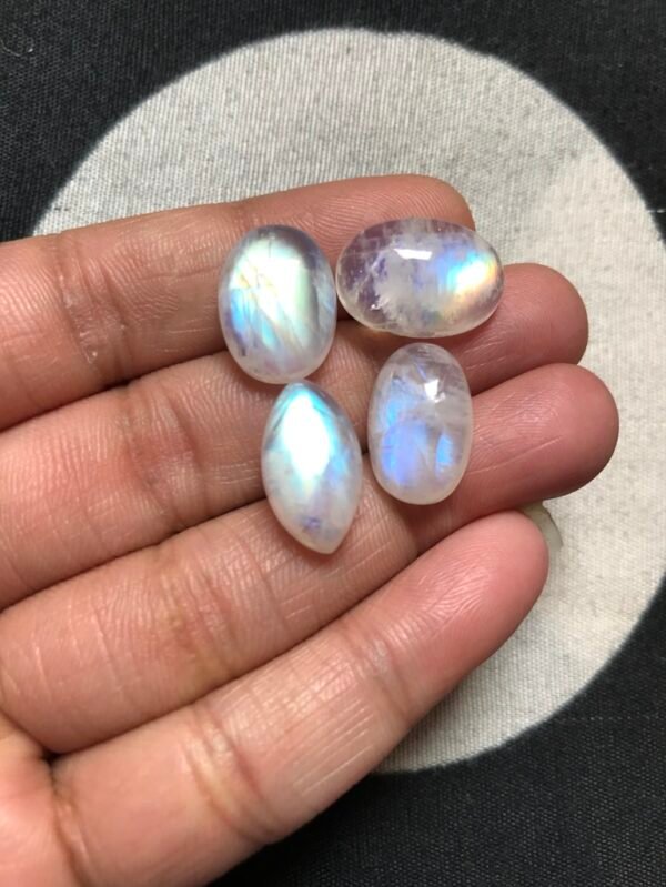 Rainbow Moonstone Cabochon 4 Piece Size 17-15 MM Approx