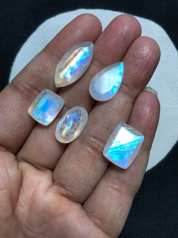 Rainbow Moonstone Faceted Cabochons 5 Pieces Size 22-15 MM Approx