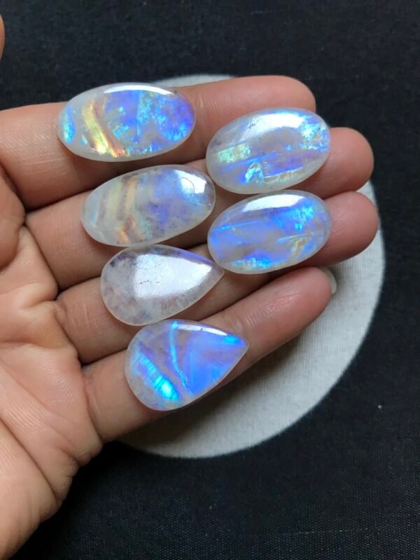 Rainbow Moonstone Cabochons 6 Pieces Size 26-23 MM Approx