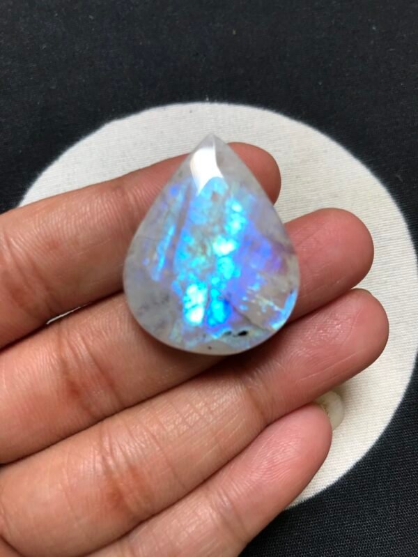 Rainbow Moonstone Faceted Cabochon 1 Piece Size 32 MM Approx