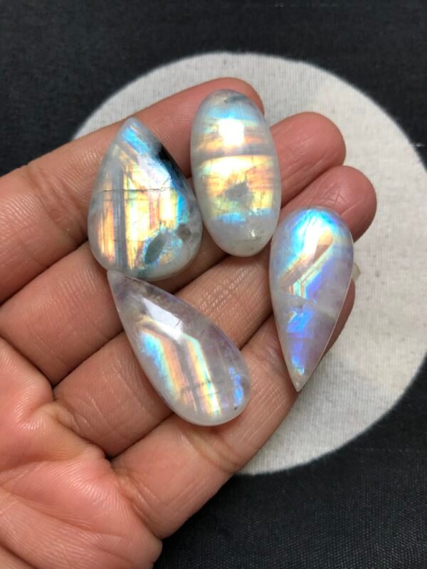 Rainbow Moonstone Cabochon 4 Piece Size 31-28 MM Approx