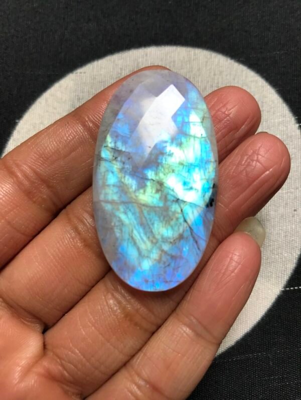 Rainbow Moonstone Faceted Cabochon 1 Piece Size 47 MM Approx