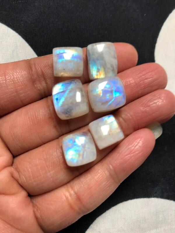Rainbow Moonstone Cabochons 6 Piece Size 12-9 MM Approx