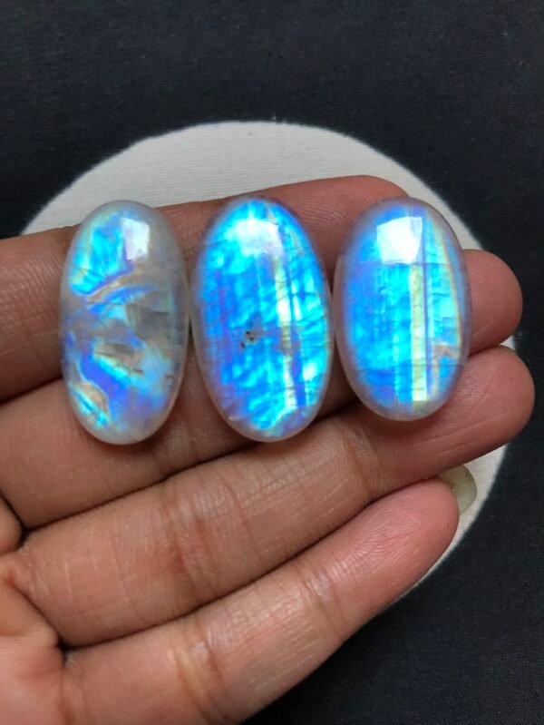 Rainbow Moonstone Cabochon 3 Piece Size 30-27 MM Approx
