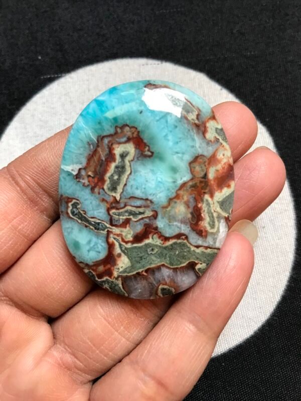 Natural Textured Larimar with Matrix Strips  Cabochon Size  48 MM APPROX