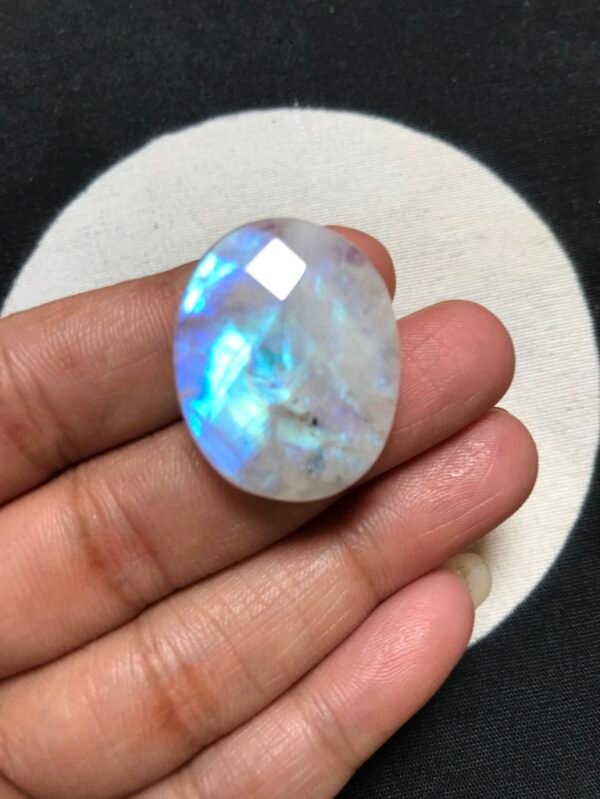 Rainbow Moonstone Faceted Cabochon 1 Piece Size 28 MM Approx
