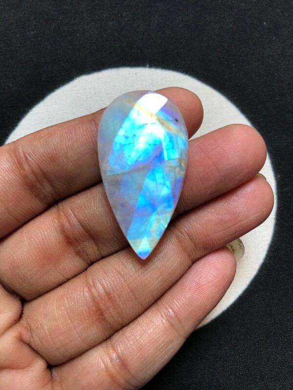 Rainbow Moonstone Faceted Cabochon 1 Piece Size 37 MM Approx