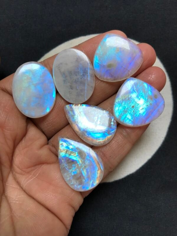 Rainbow Moonstone Cabochon 6 Piece Size 28-24 MM Approx