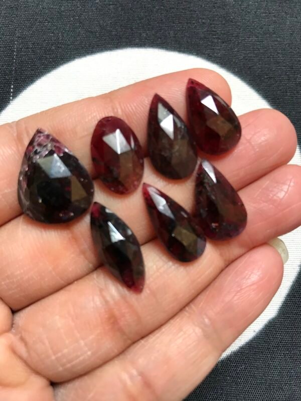 Garnet Faceted Cabochon 7 Piece Size 19-15 MM Approx