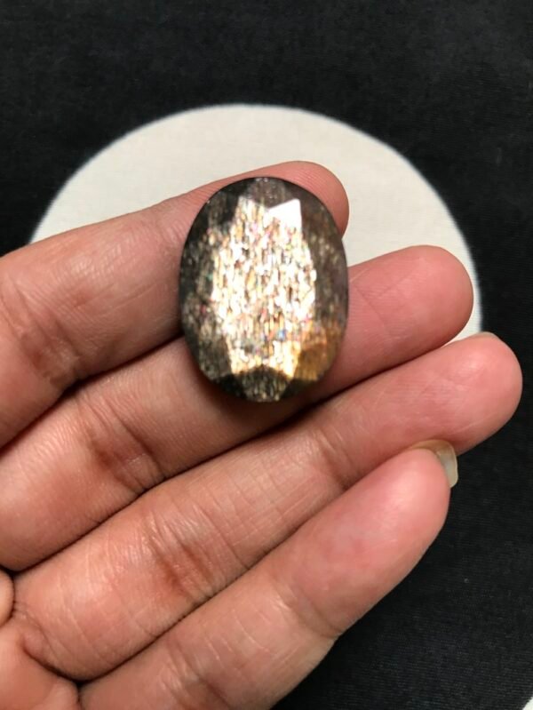 Golden Shine Black Sunstone Faceted Cabochon 1 Piece Size 25 MM Approx