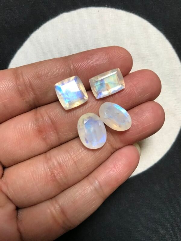 Rainbow Moonstone Faceted Cabochon 4 Piece Size 13-10 MM Approx