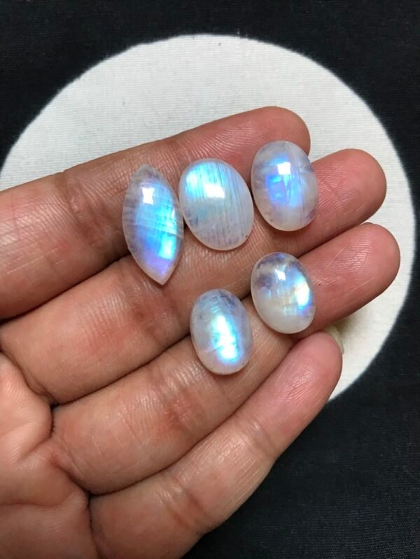 Rainbow Moonstone Cabochon 5 Piece Size 19-13 MM Approx