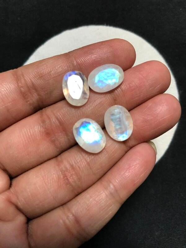 Rainbow Moonstone Faceted Cabochon 4 Piece Size 13-12 MM Approx