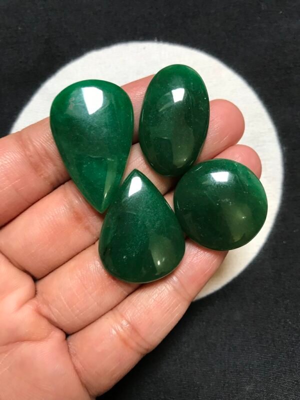 Green Jade Cabochon 4 Piece Size 33-22 MM APPROX