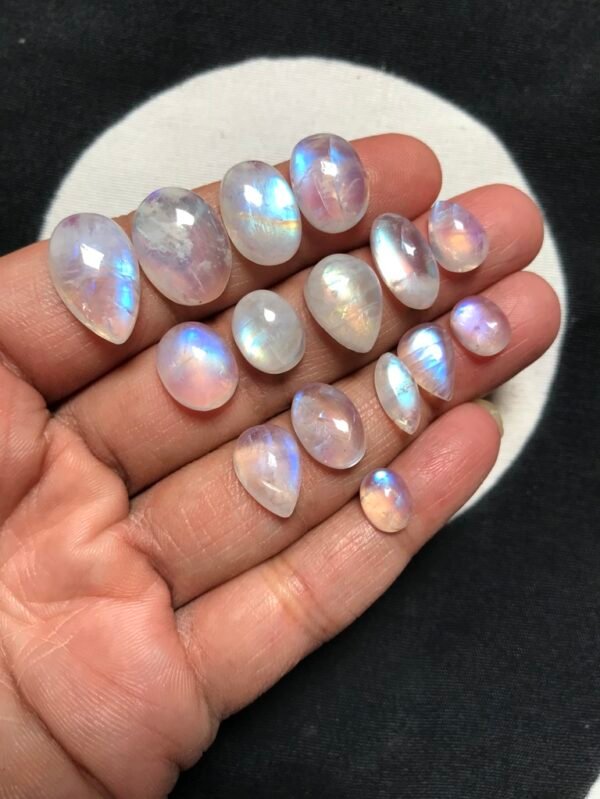 Rainbow Moonstone Cabochon 15 Piece Size 16-7 MM Approx