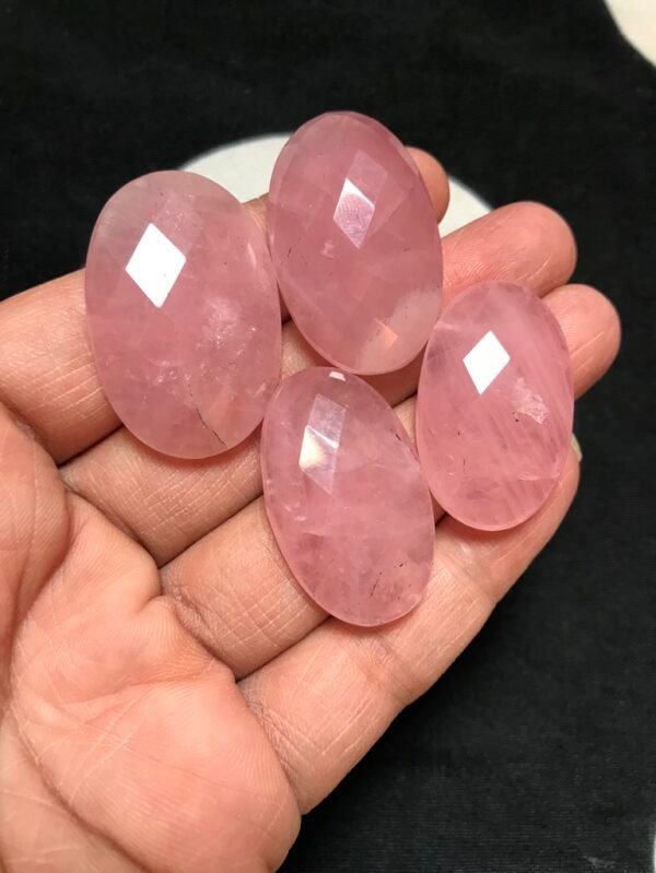 Rose Quartz Faceted Cabochon 4 Piece Size 35-21 MM Approx