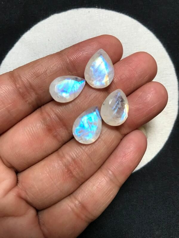 Rainbow Moonstone Faceted Cabochon 4 Piece Size 15-14 MM Approx