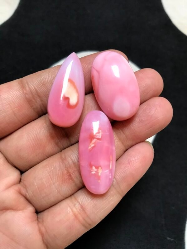 Pink Peruvian Opal Cabochon 3 Piece Size 31-27 MM Approx