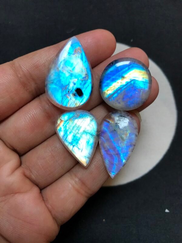 Rainbow Moonstone Cabochon 4 Piece Size 29-22 MM Approx