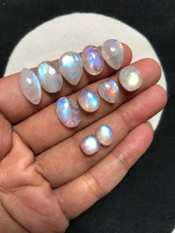 Rainbow Moonstone Cabochon 11 Piece Size 13-7 MM Approx
